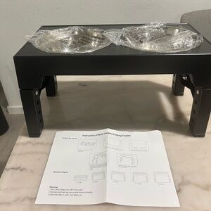 Adjustable Black Pet Feeder with Stainless Steel Bowls